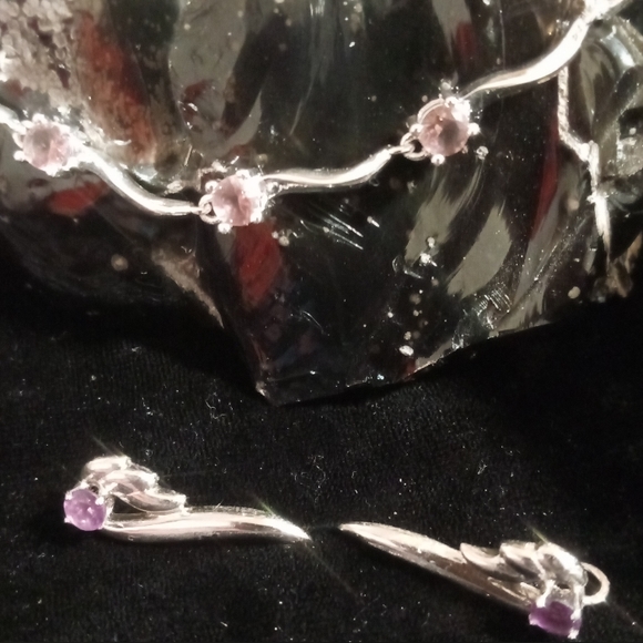 Tennis bracelet sterling 925 bracelet with a angel wing earring & amethyst. - Picture 2 of 8
